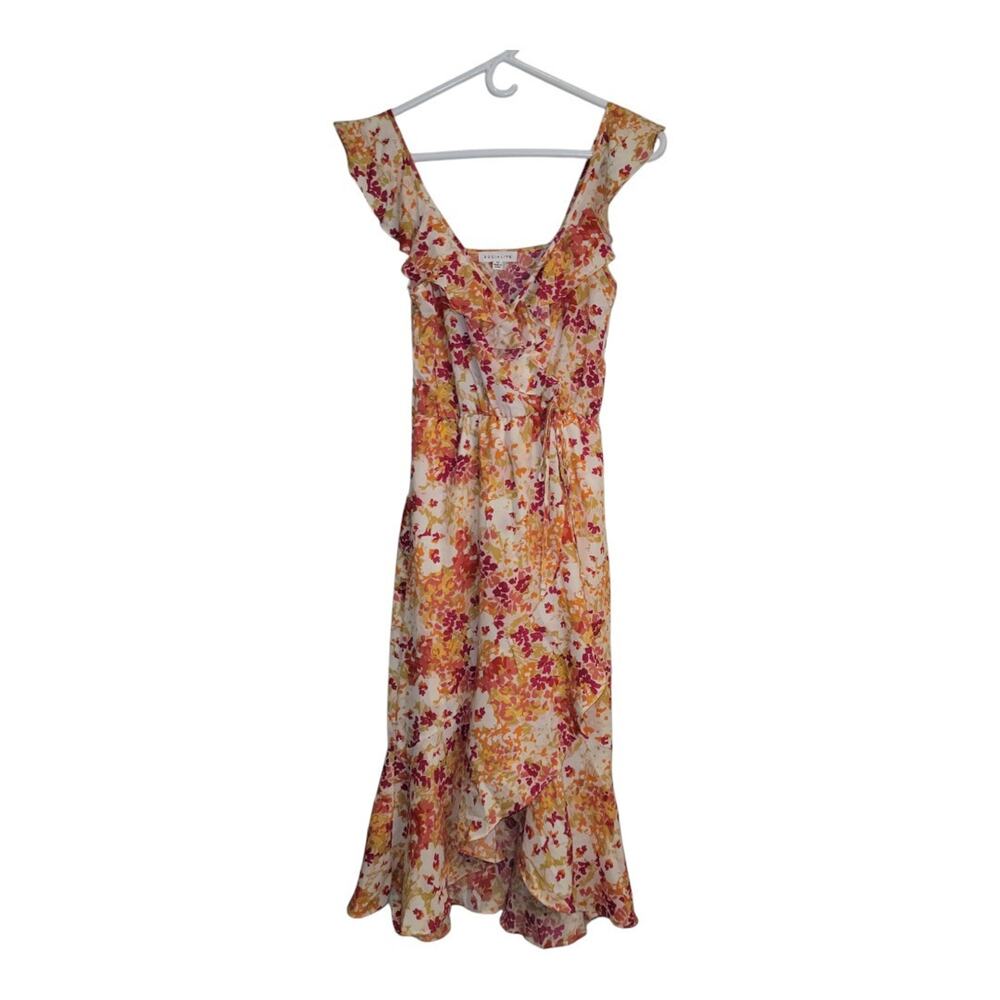 Socialite Faux Wrap Dress Ruffled Floral Print Midi Size XS NEW